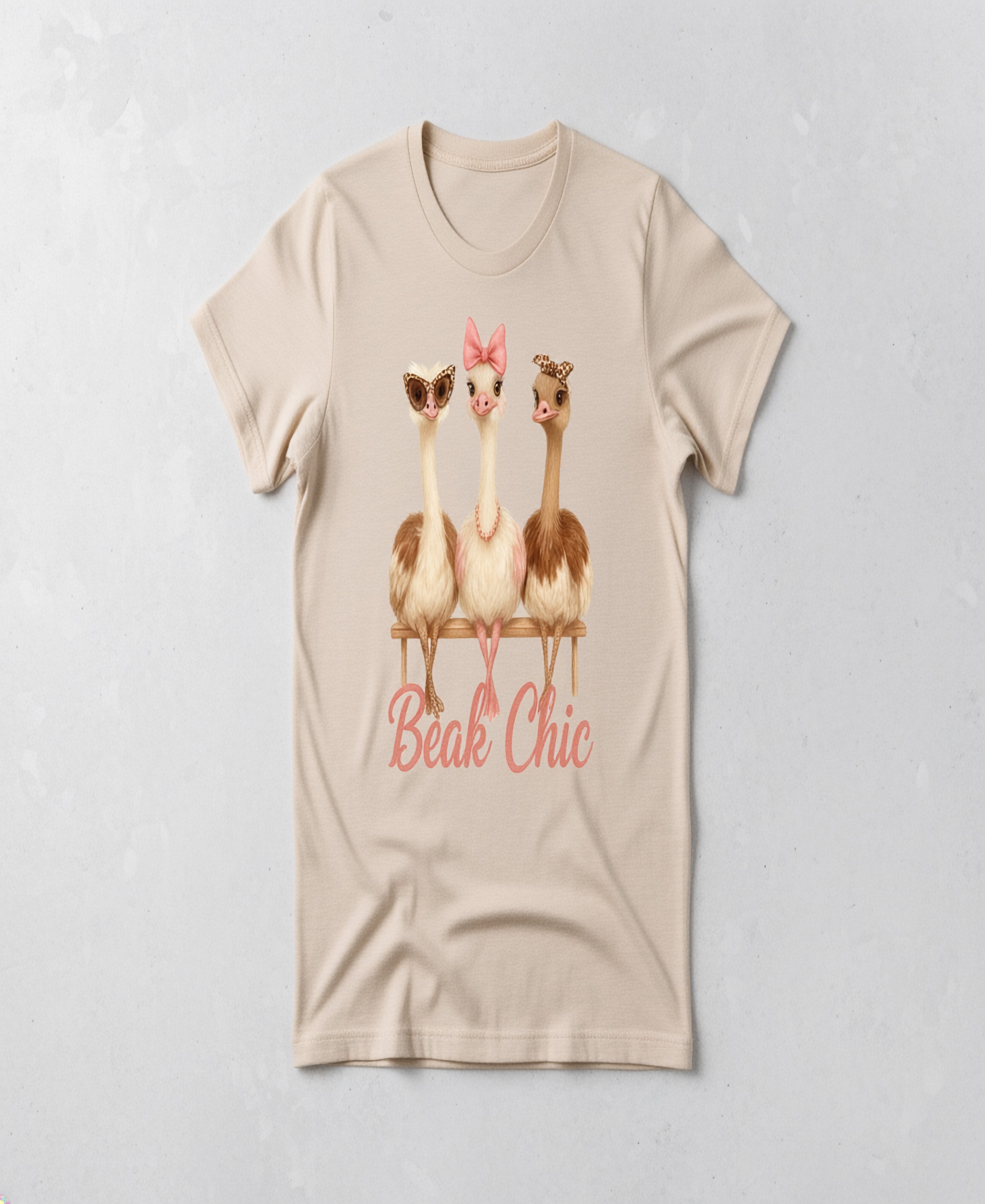 Beak Chic Ostrich Trio Graphic Tee – Women’s Farm Chic T-Shirt