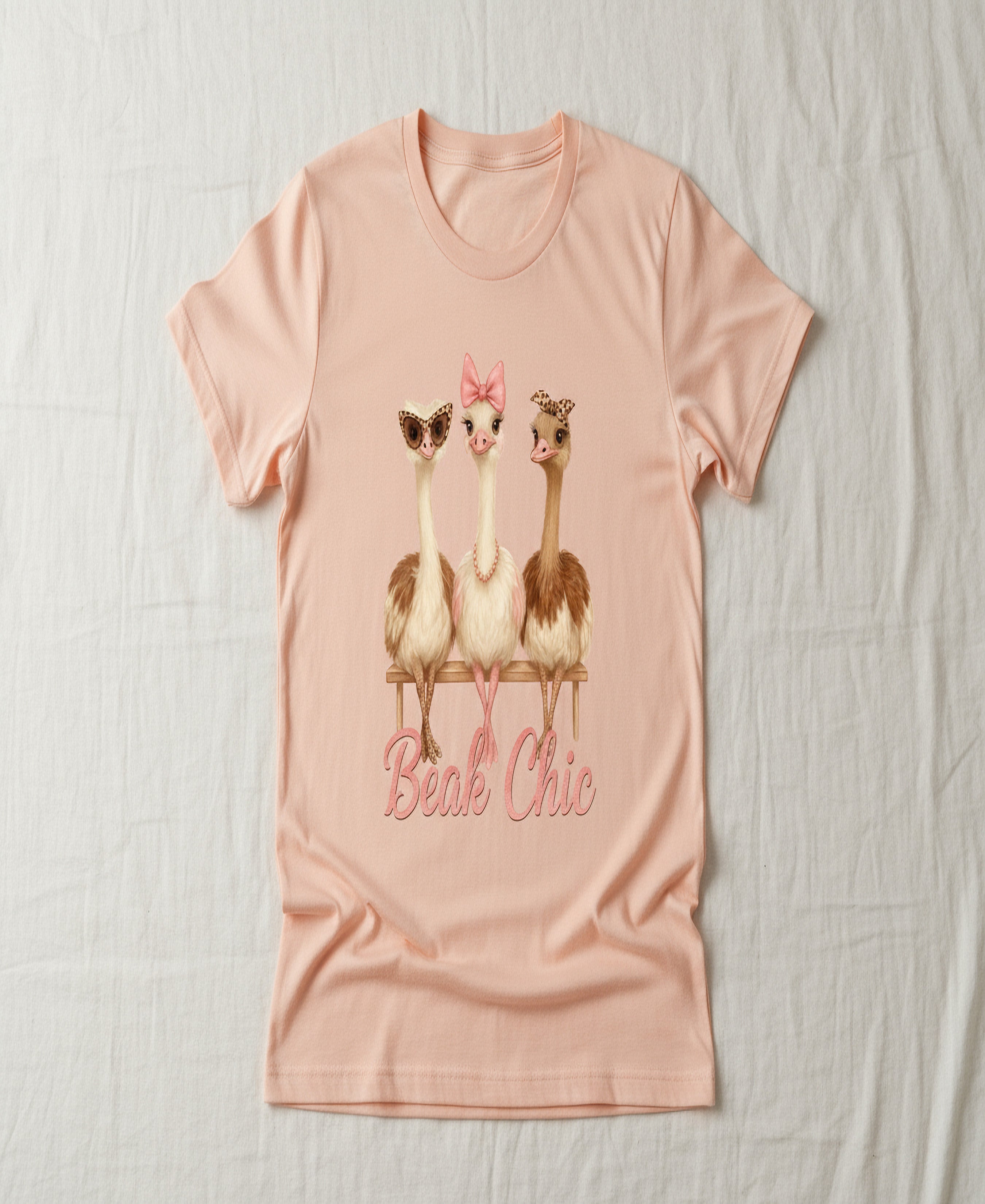 Beak Chic Ostrich Trio Graphic Tee – Women’s Farm Chic T-Shirt