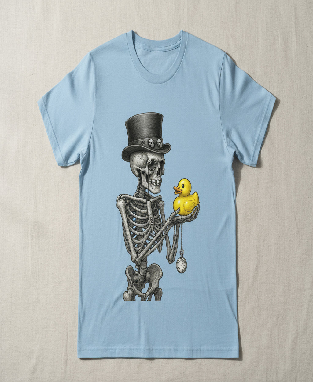 Skeleton Top Hat Graphic Tee – Quirky Gothic Duck Art Unisex T-Shirt