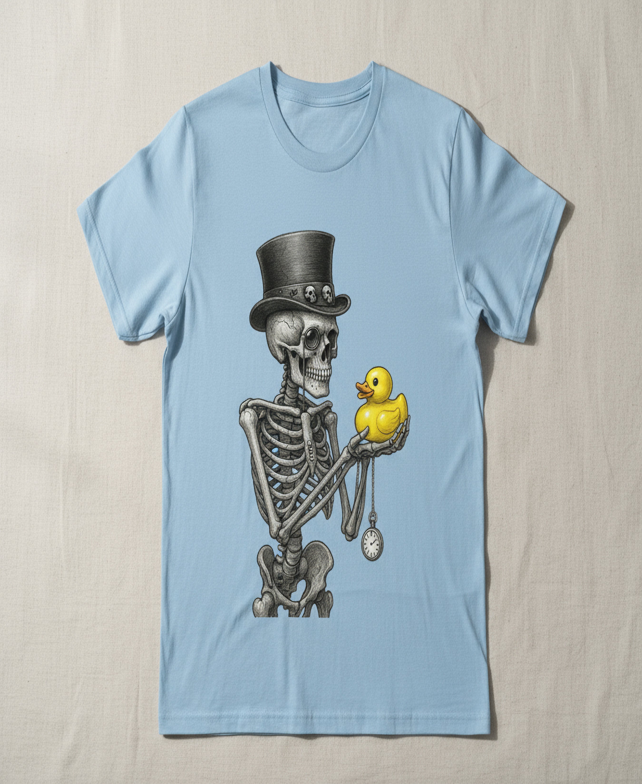 Skeleton Top Hat Graphic Tee – Quirky Gothic Duck Art Unisex T-Shirt