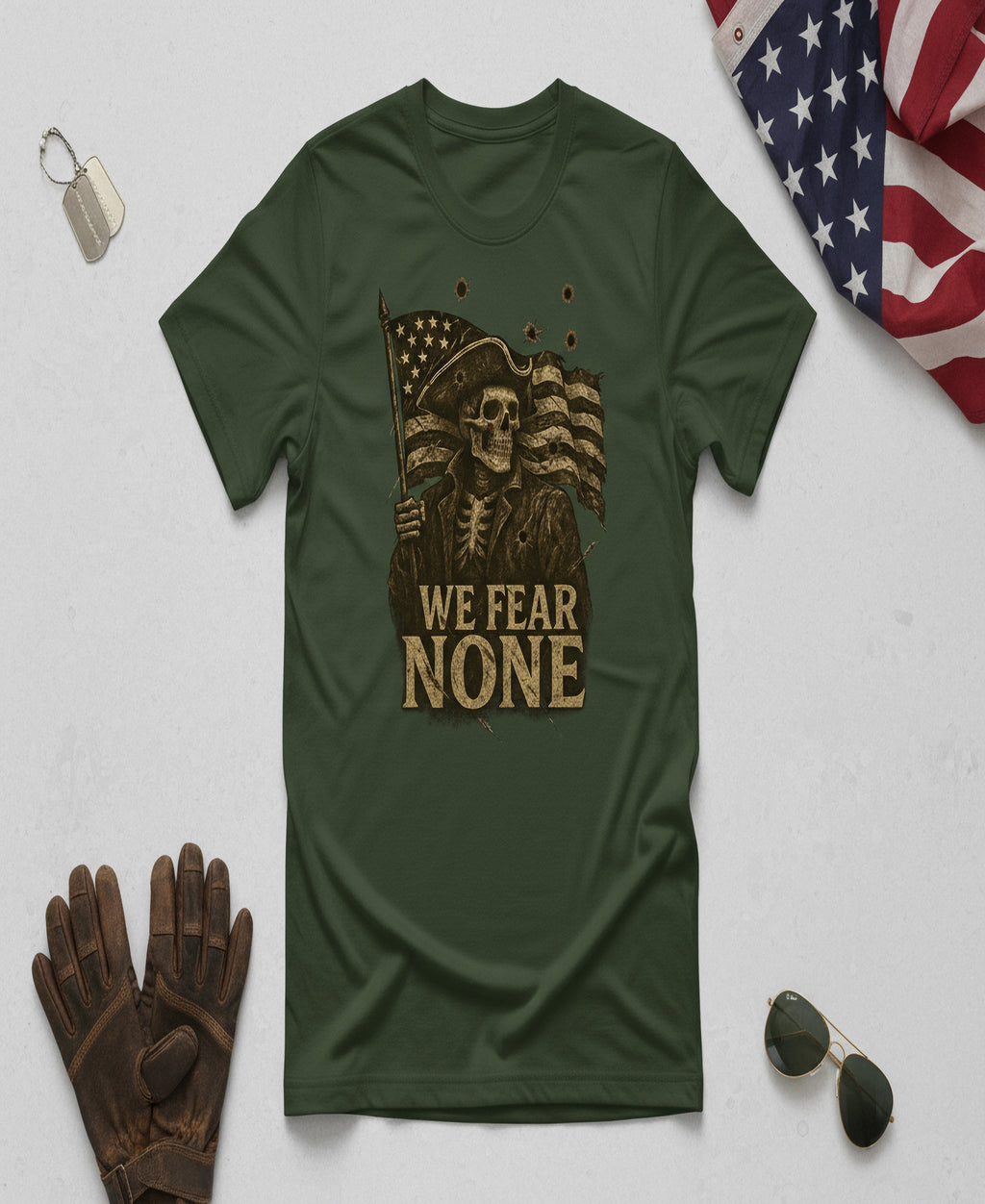 We Fear None Patriotic Graphic Tee – American Skull Flag Shirt | Unisex Freedom T-Shirt