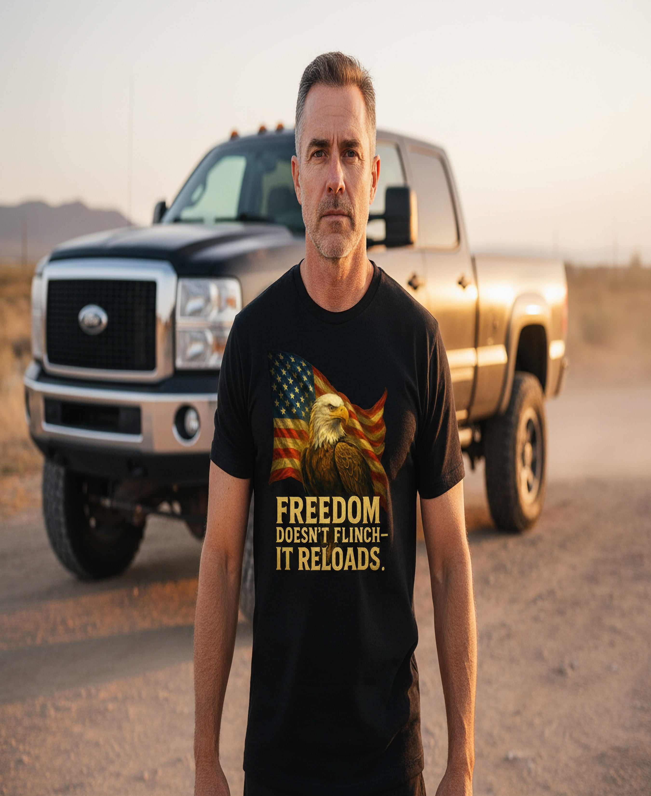 Freedom Doesn’t Flinch – It Reloads Graphic Tee | Patriotic Eagle T-Shirt
