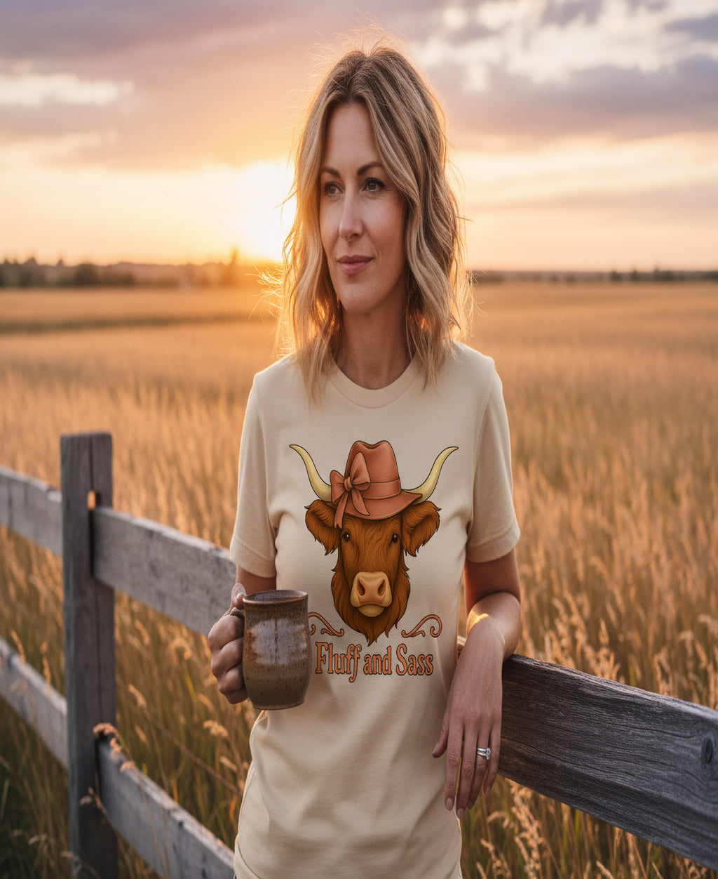 Fluff and Sass Highland Cow Graphic Tee – Western Farm Chic Cowgirl T-Shirt
