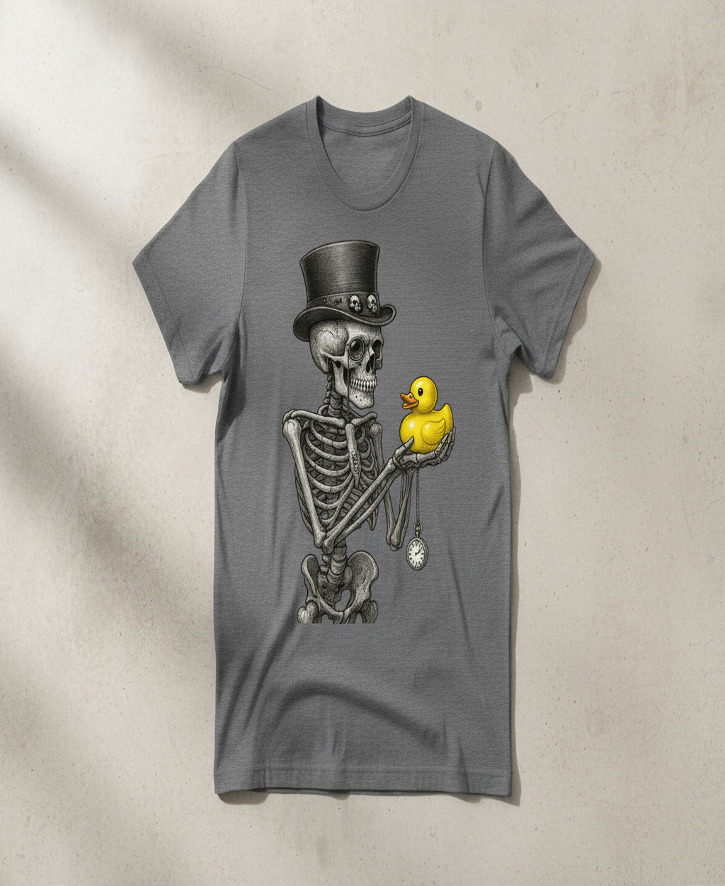 Skeleton Top Hat Graphic Tee – Quirky Gothic Duck Art Unisex T-Shirt