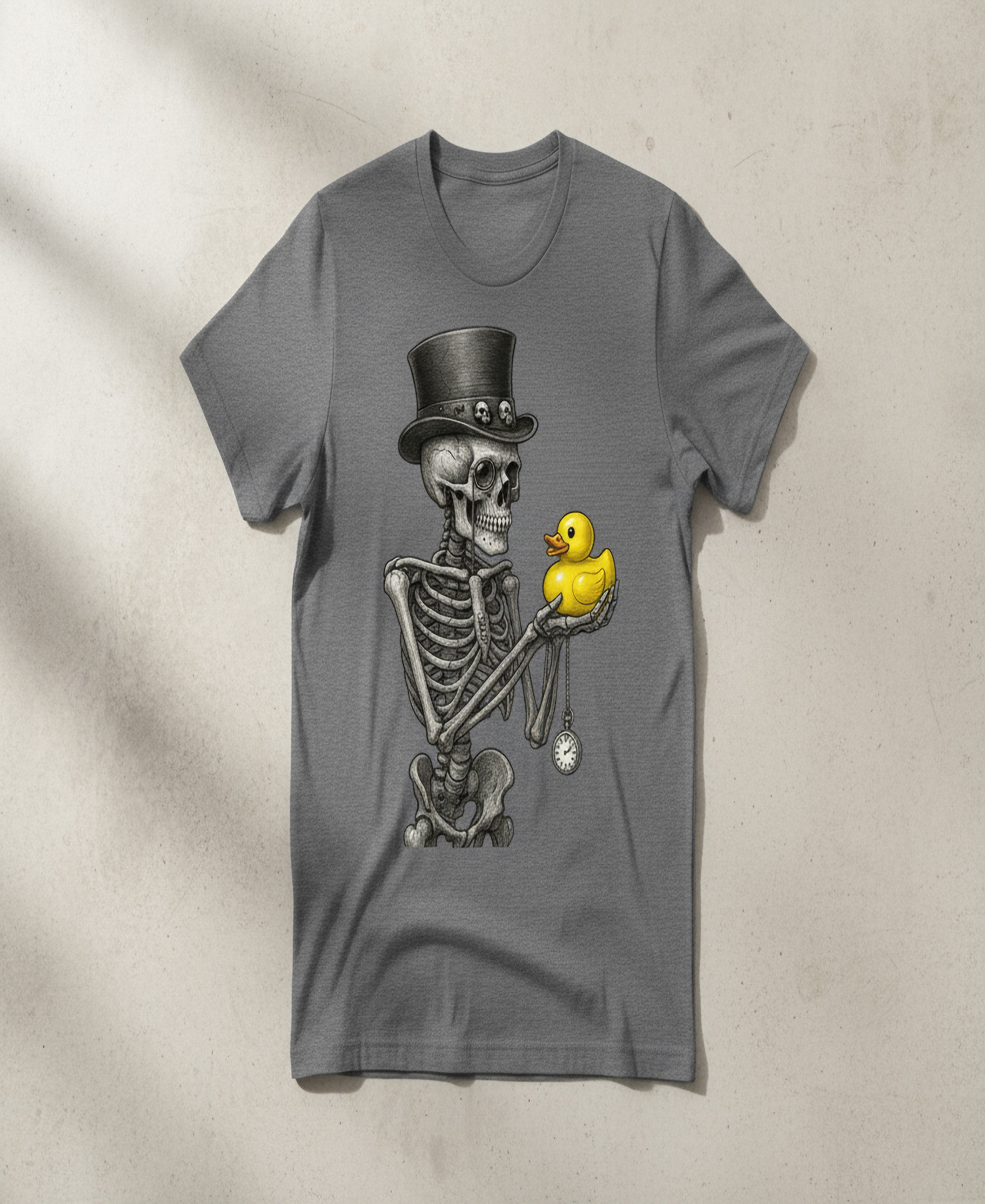 Skeleton Top Hat Graphic Tee – Quirky Gothic Duck Art Unisex T-Shirt