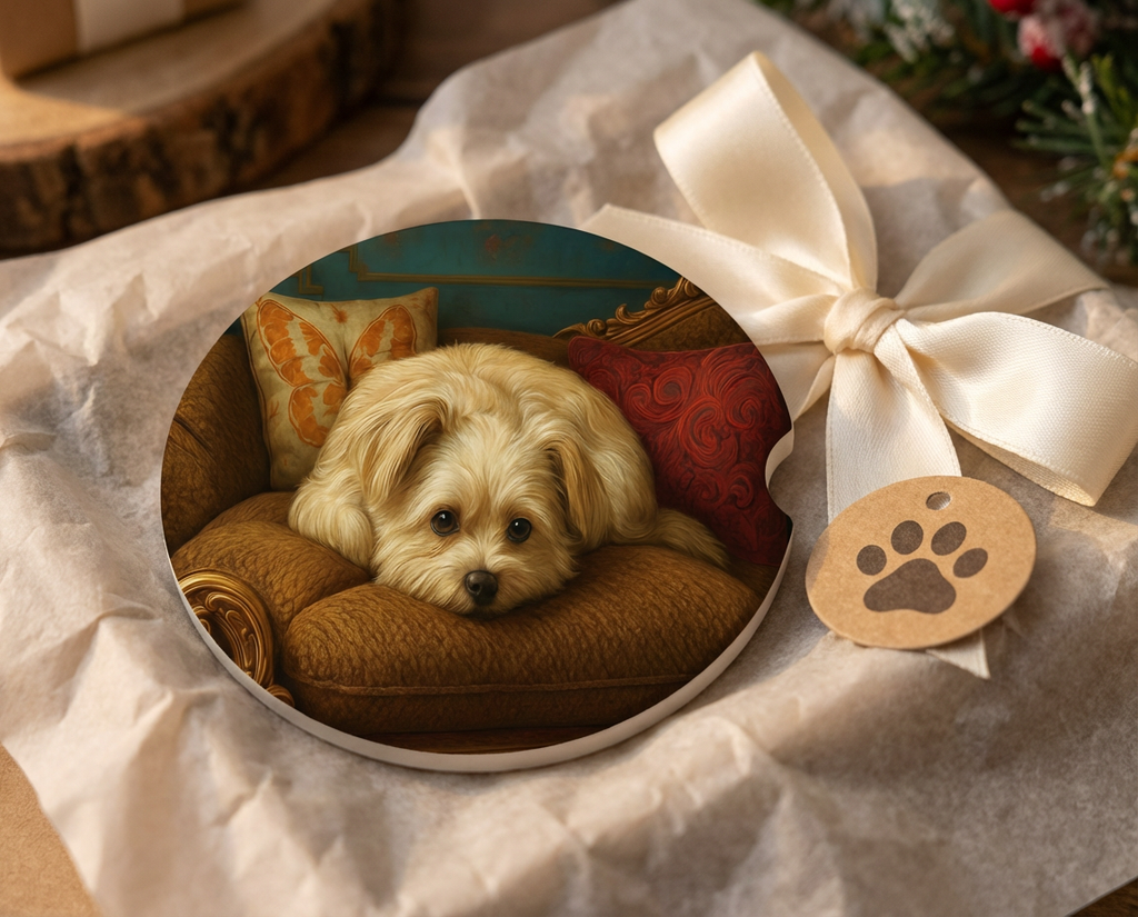 Max the Yorkie Mix – Ceramic Dog Car Coaster (2-Pack or 4-Pack)