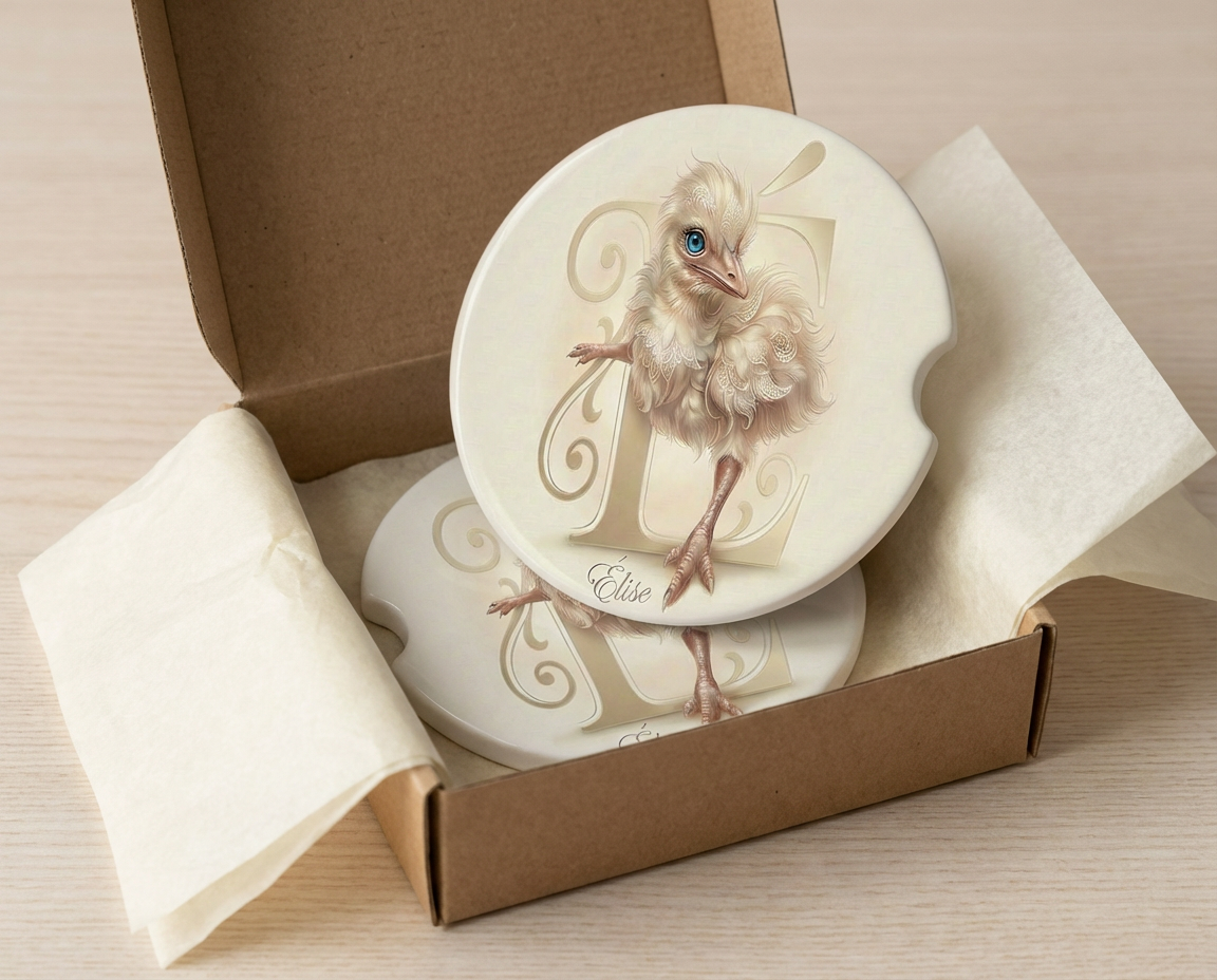 Elise – Ceramic Car Coaster (Hatchling Art Design)