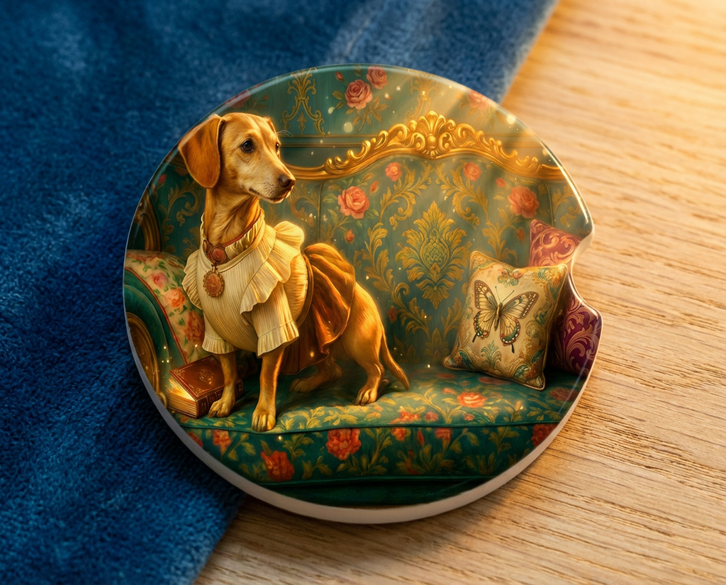 Meet Mindy the Dachshund Mix | Ceramic Car Coaster for Dog Lovers