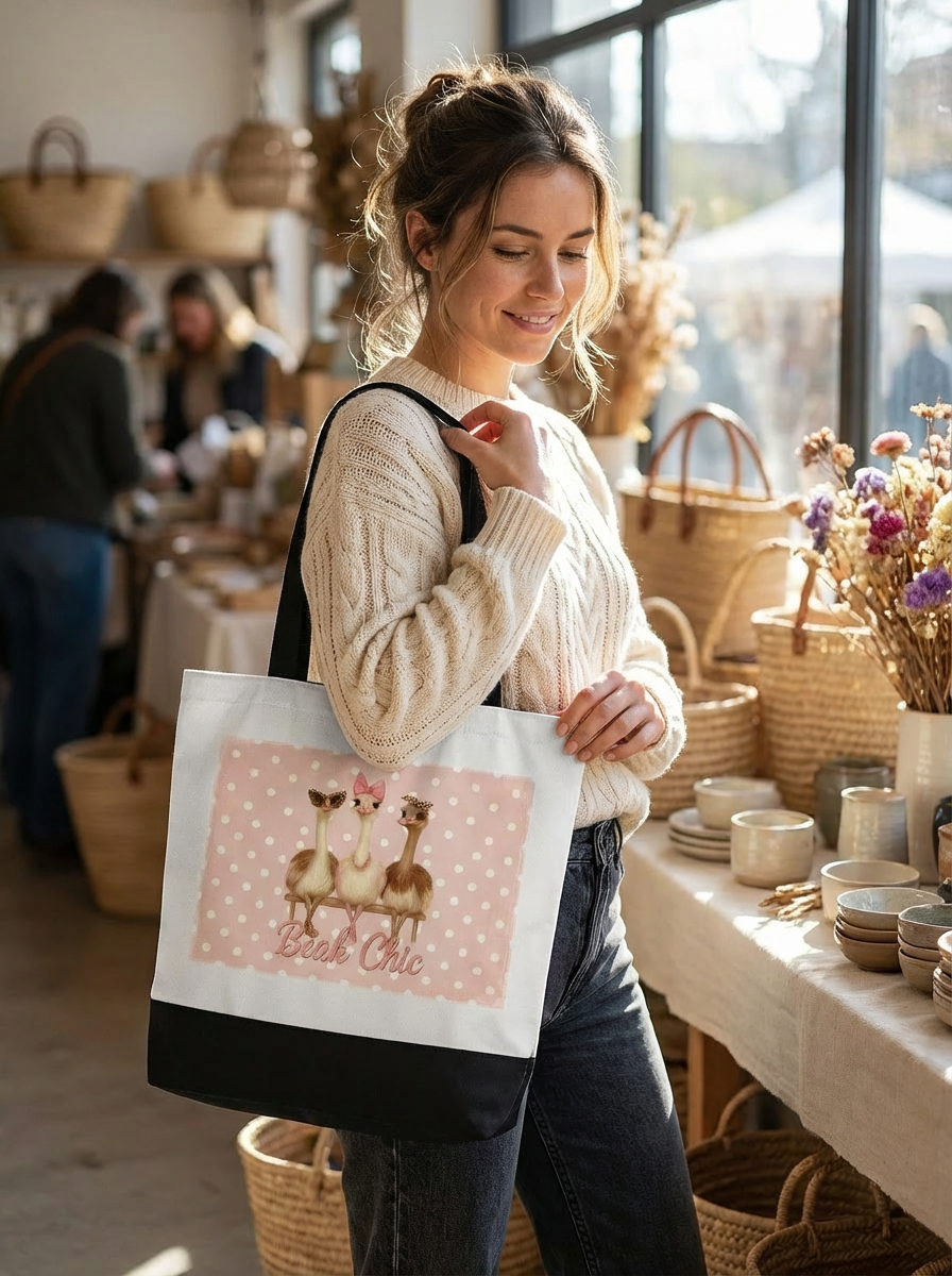 Beak Chic – Fashion Ostrich Tote Bag (Polka Dot Edition)