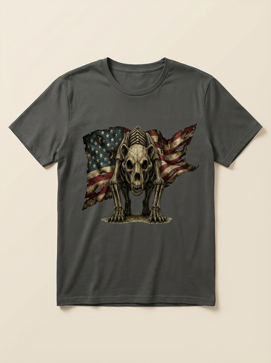 Skeleton Bear Patriotic Graphic Tee – Unisex American Flag T-Shirt
