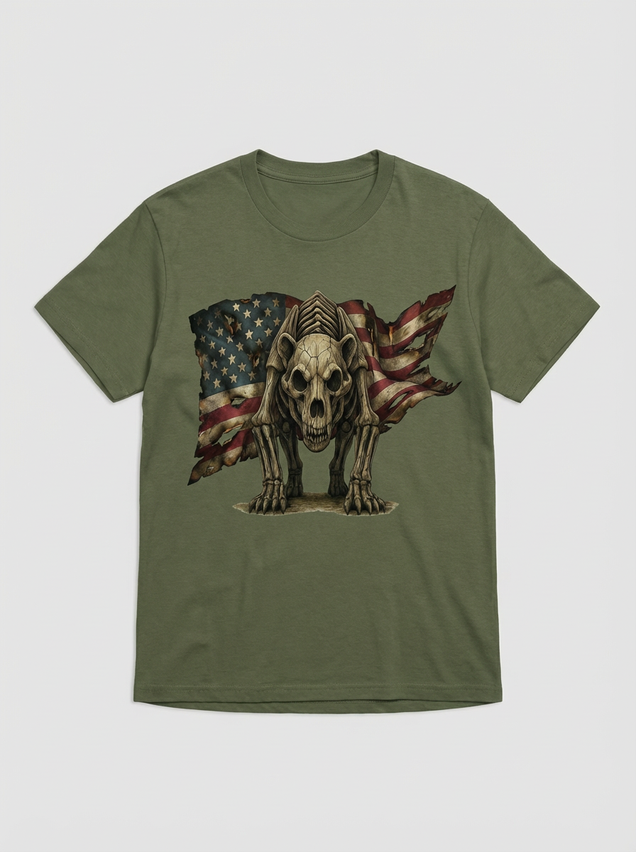 Skeleton Bear Patriotic Graphic Tee – Unisex American Flag T-Shirt