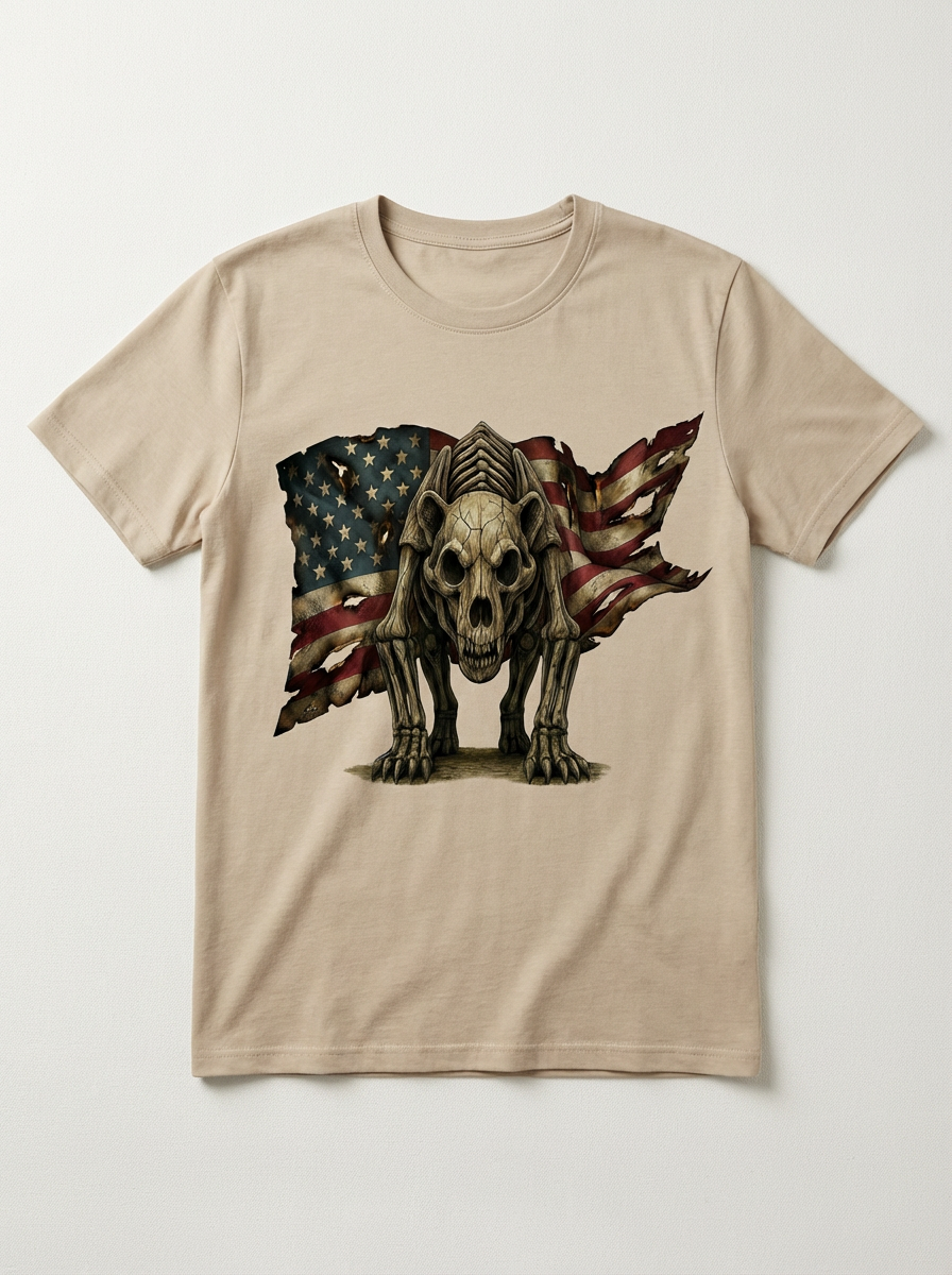 Skeleton Bear Patriotic Graphic Tee – Unisex American Flag T-Shirt