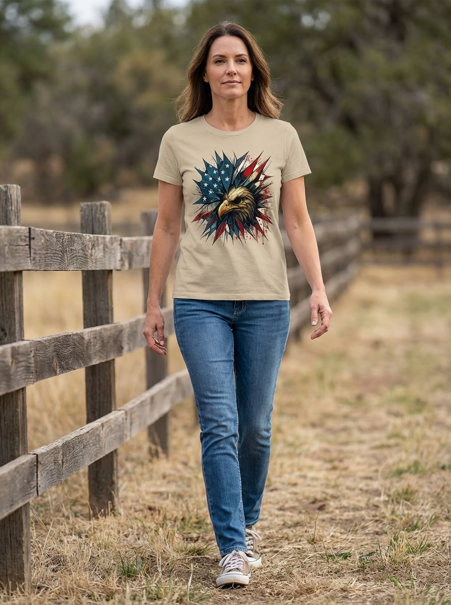 Skeleton Eagle Shattered Glass Patriotic Graphic Tee – Unisex Freedom T-Shirt