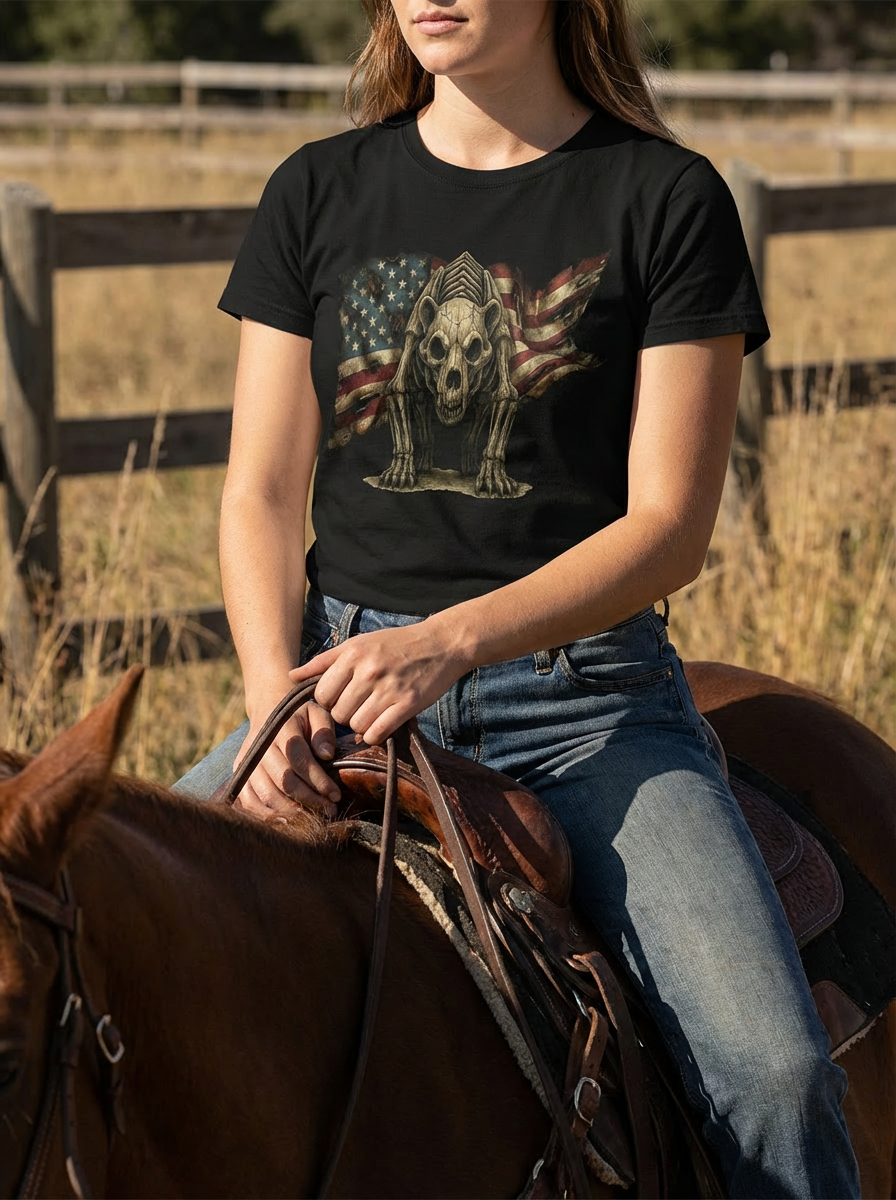 Skeleton Bear Patriotic Graphic Tee – Unisex American Flag T-Shirt