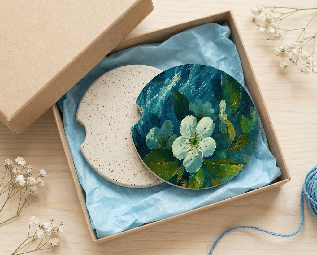 Spring Bloom – Ceramic Car Coaster (Original Floral Photo Art)