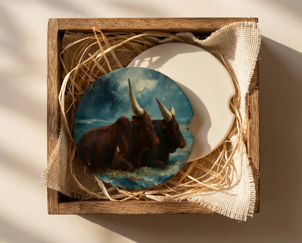 Watusi Boys – Ceramic Car Coaster (Original Ranch Photo Art)