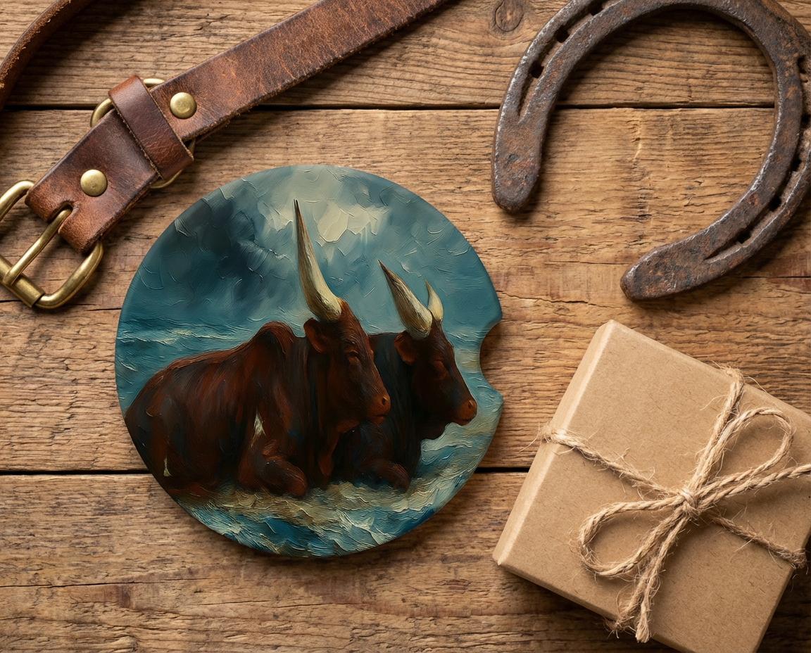 Watusi Boys – Ceramic Car Coaster (Original Ranch Photo Art)