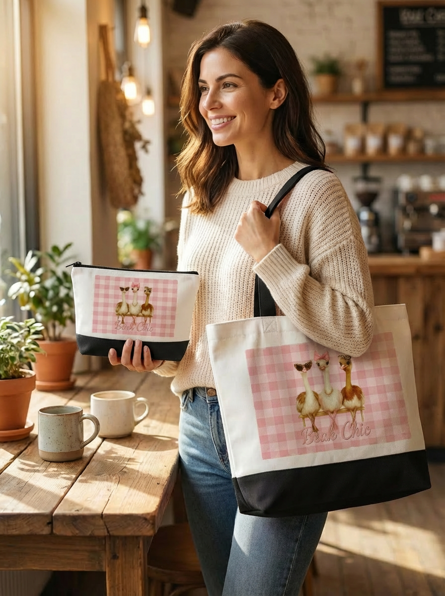 Beak Chic – Pink Plaid Ostrich Tote Bag Only