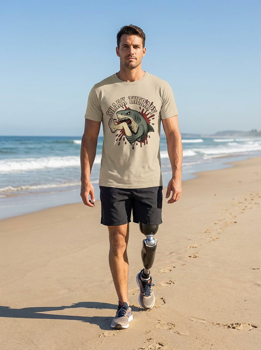 Shark Therapy Graphic Tee – Amputee Strength Shirt | Adaptive Humor T-Shirt