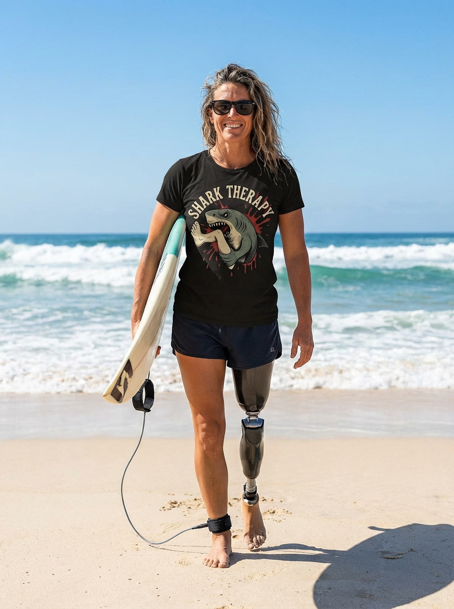 Shark Therapy Graphic Tee – Amputee Strength Shirt | Adaptive Humor T-Shirt