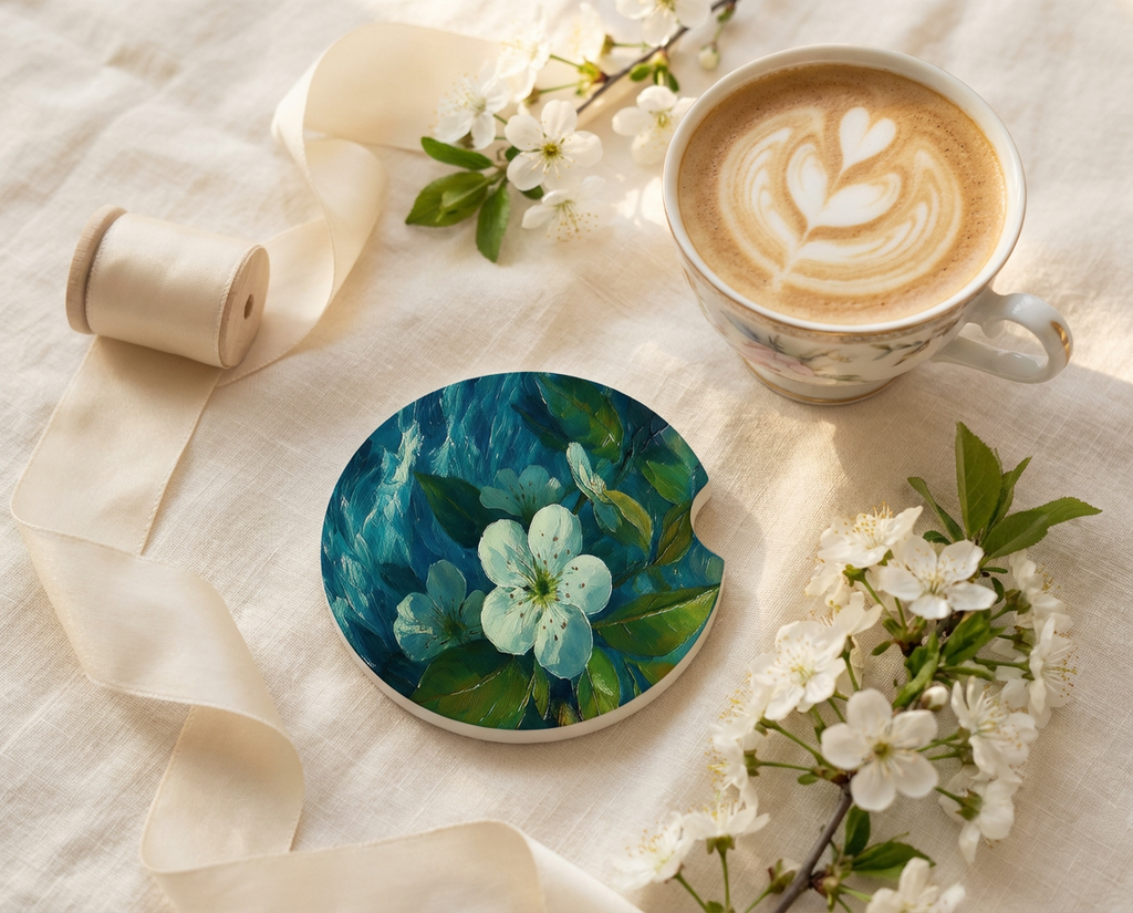 Spring Bloom – Ceramic Car Coaster (Original Floral Photo Art)