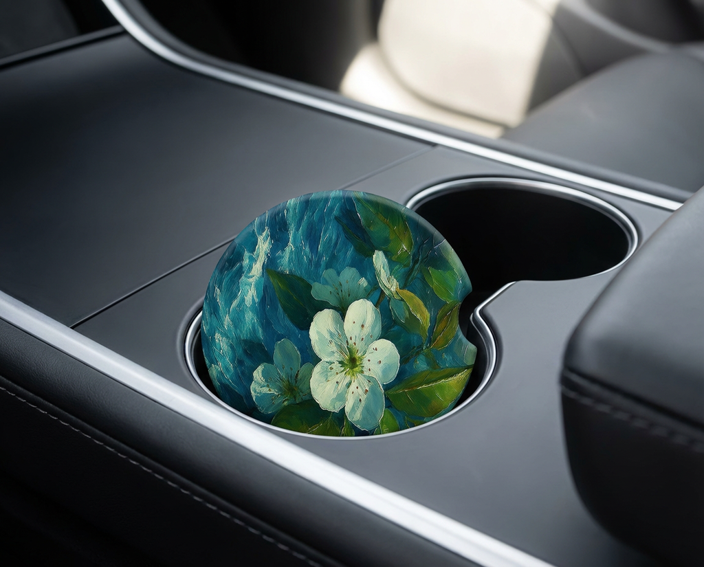 Spring Bloom – Ceramic Car Coaster (Original Floral Photo Art)