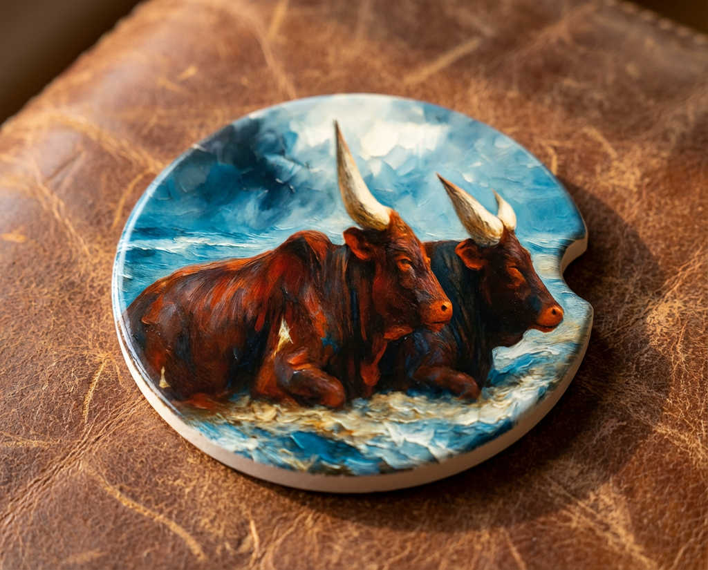 Watusi Boys – Ceramic Car Coaster (Original Ranch Photo Art)