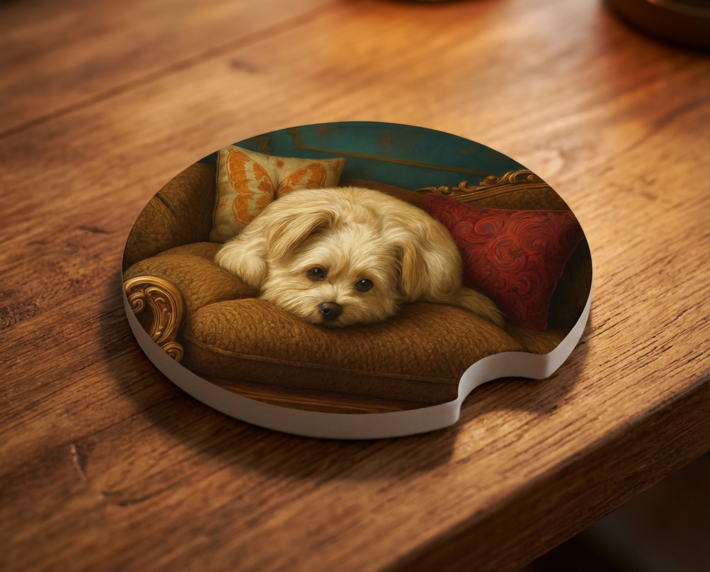Max the Yorkie Mix – Ceramic Dog Car Coaster (2-Pack or 4-Pack)