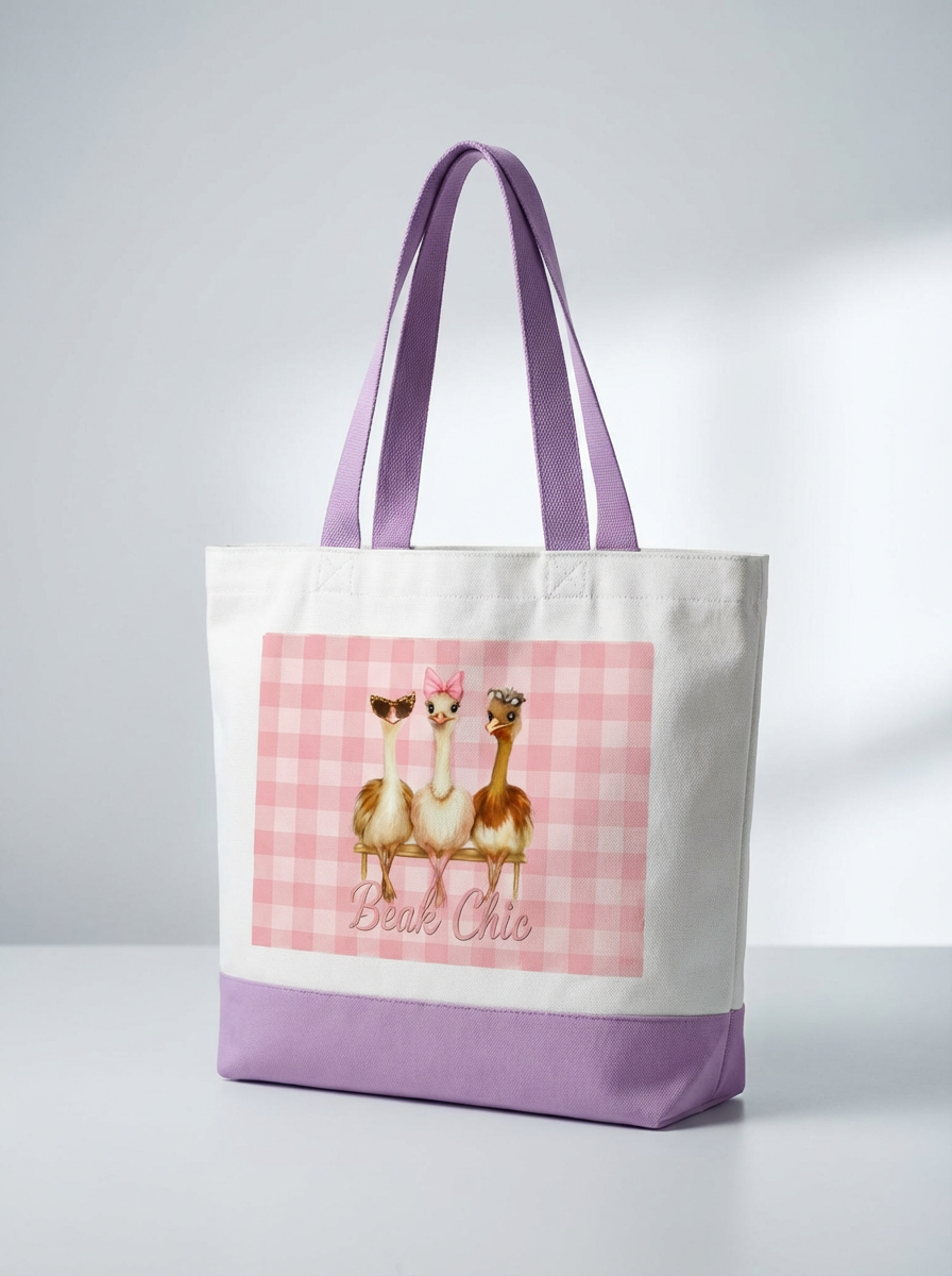 Beak Chic – Pink Gingham Ostrich Tote Bag Only (Lavender Edition)