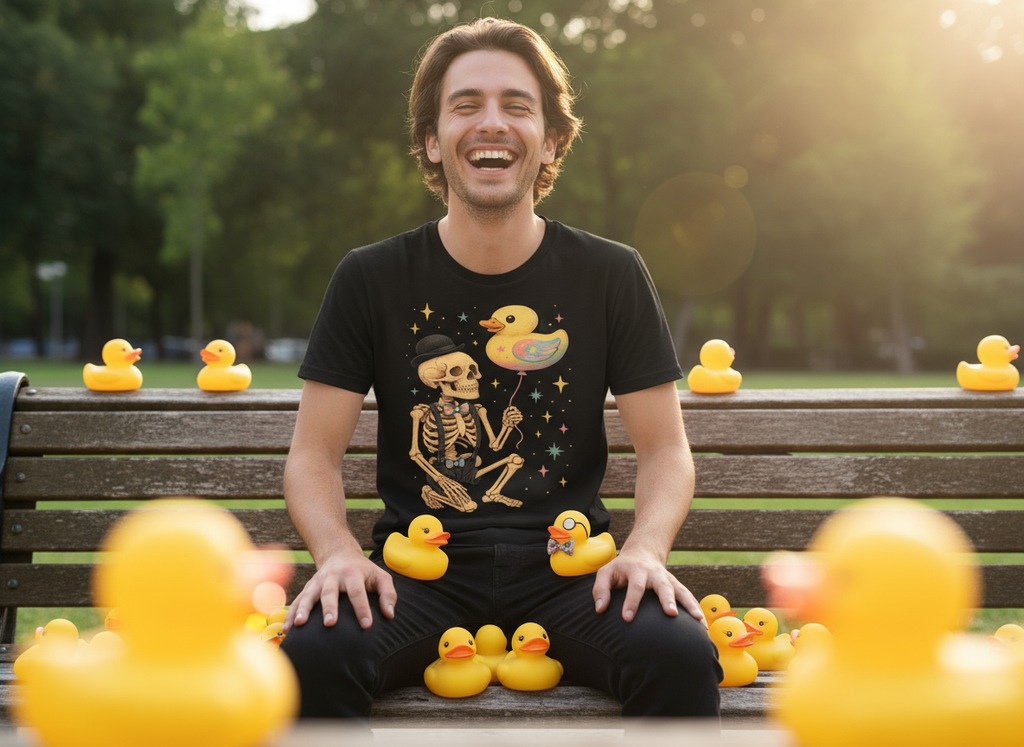 Skeleton Duck Graphic Tee – Funny Skeleton Shirt with Rubber Duck