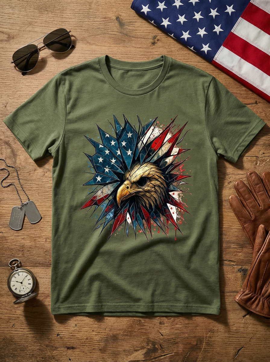 Skeleton Eagle Shattered Glass Patriotic Graphic Tee – Unisex Freedom T-Shirt