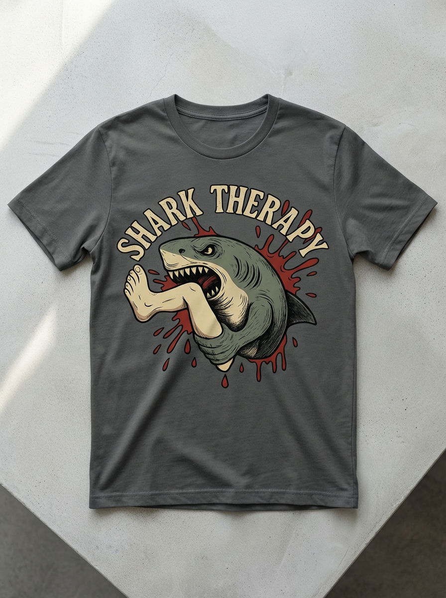 Shark Therapy Graphic Tee – Amputee Strength Shirt | Adaptive Humor T-Shirt