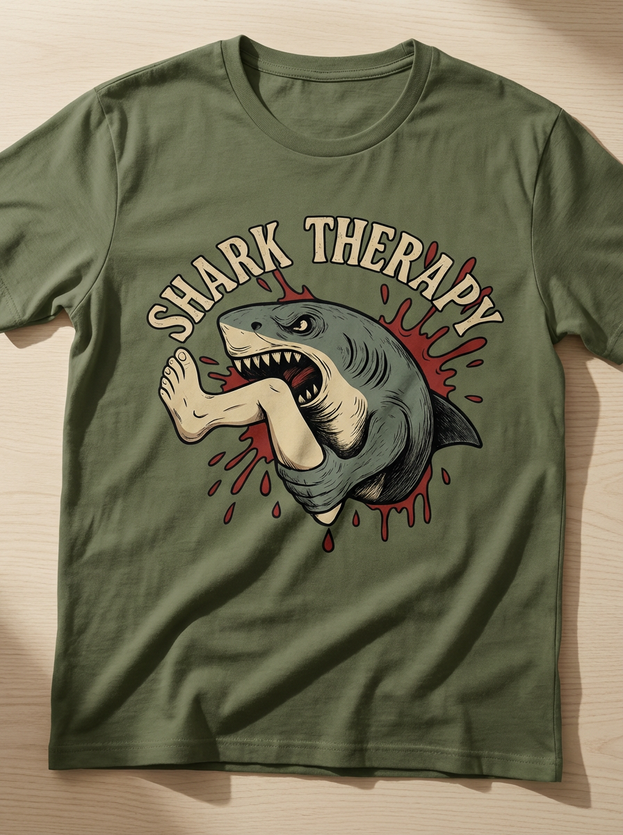 Shark Therapy Graphic Tee – Amputee Strength Shirt | Adaptive Humor T-Shirt