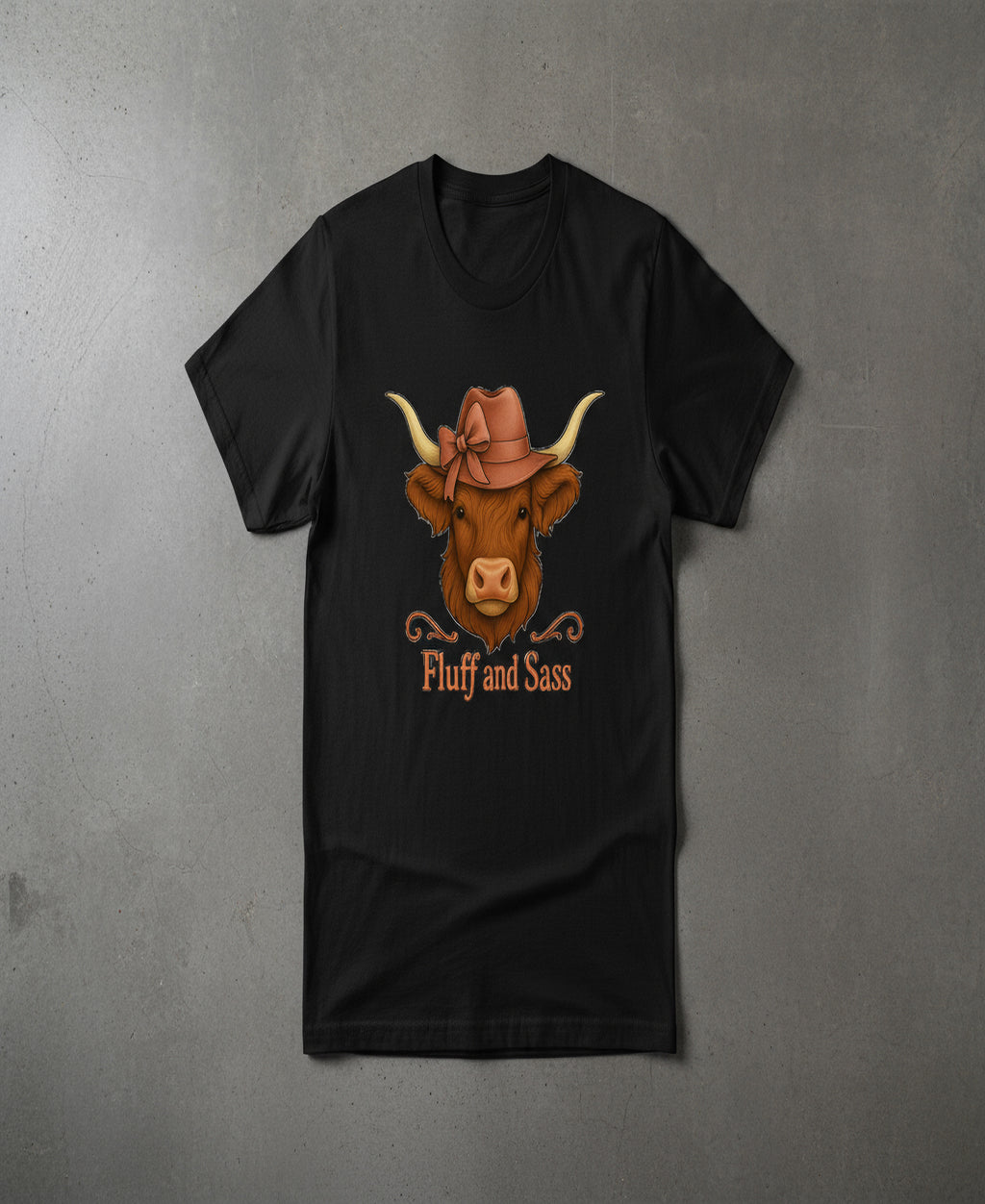 Fluff and Sass Highland Cow Graphic Tee – Western Farm Chic Cowgirl T-Shirt