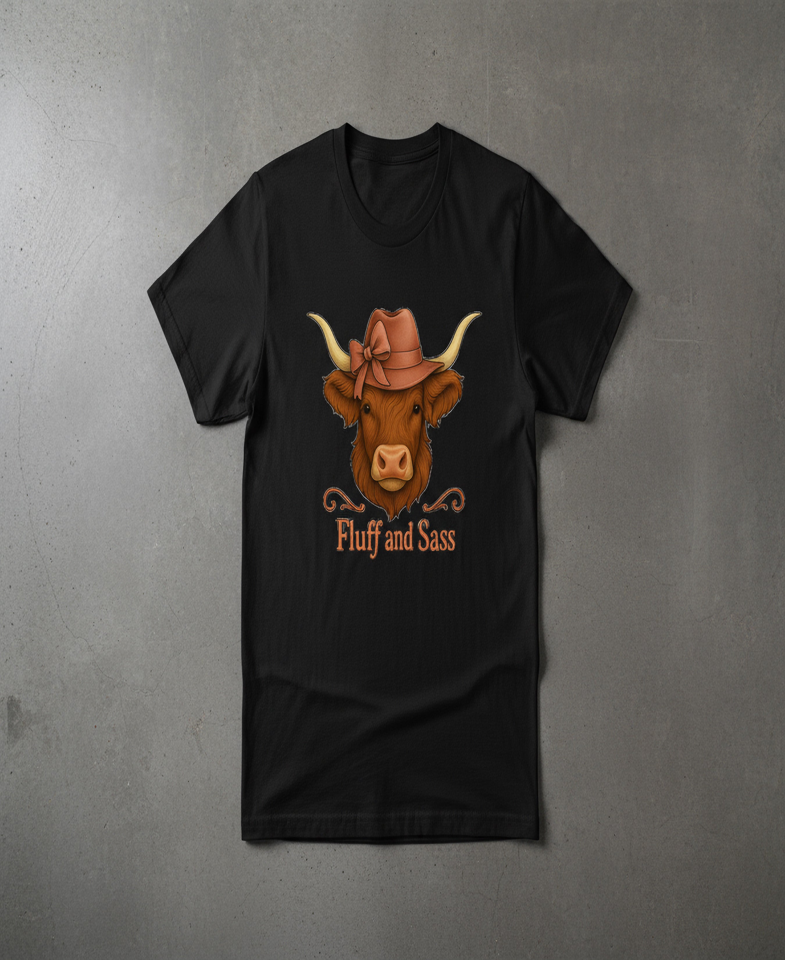 Fluff and Sass Highland Cow Graphic Tee – Western Farm Chic Cowgirl T-Shirt