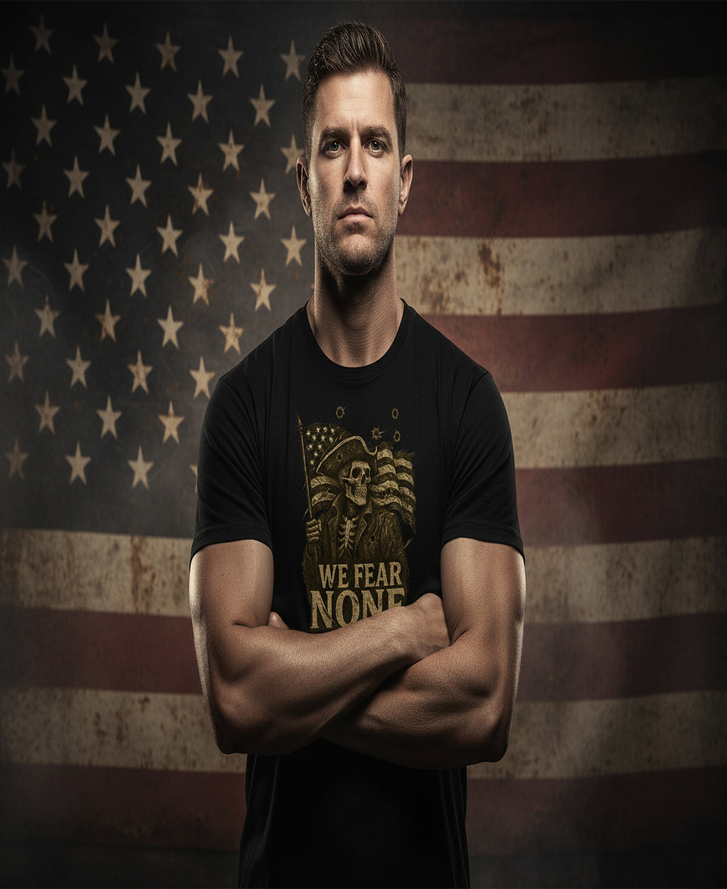 We Fear None Patriotic Graphic Tee – American Skull Flag Shirt | Unisex Freedom T-Shirt
