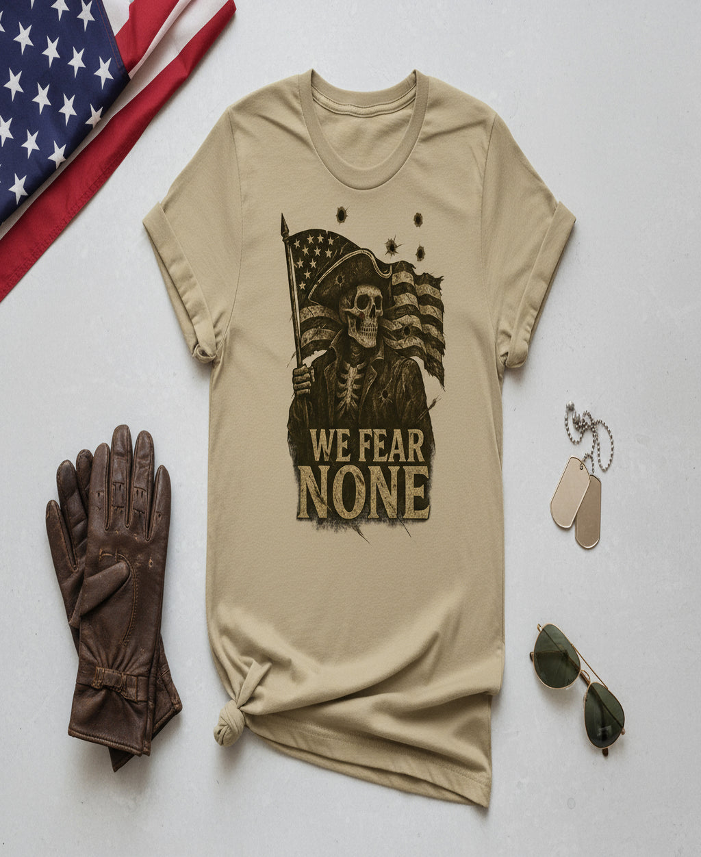 We Fear None Patriotic Graphic Tee – American Skull Flag Shirt | Unisex Freedom T-Shirt
