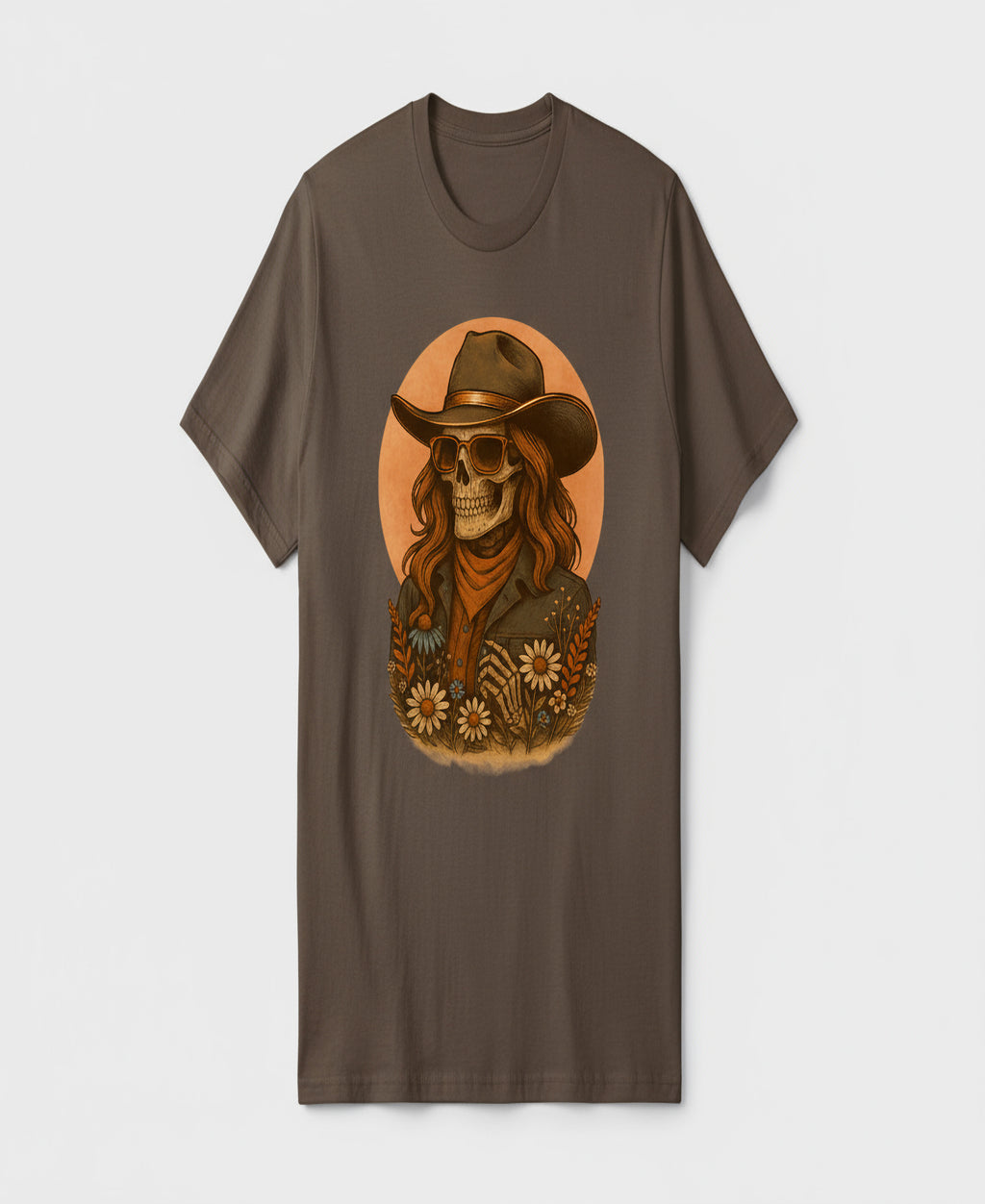 Western Cowgirl Skull Graphic Tee – Floral Desert Skull Women’s T-Shirt