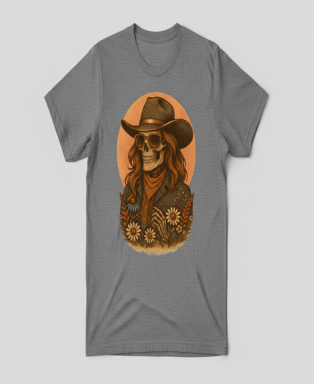 Western Cowgirl Skull Graphic Tee – Floral Desert Skull Women’s T-Shirt