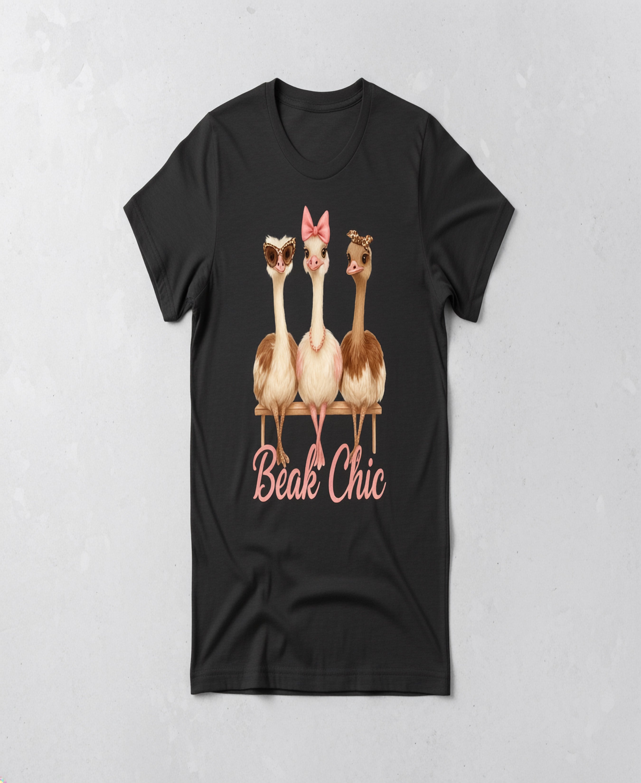 Beak Chic Ostrich Trio Graphic Tee – Women’s Farm Chic T-Shirt