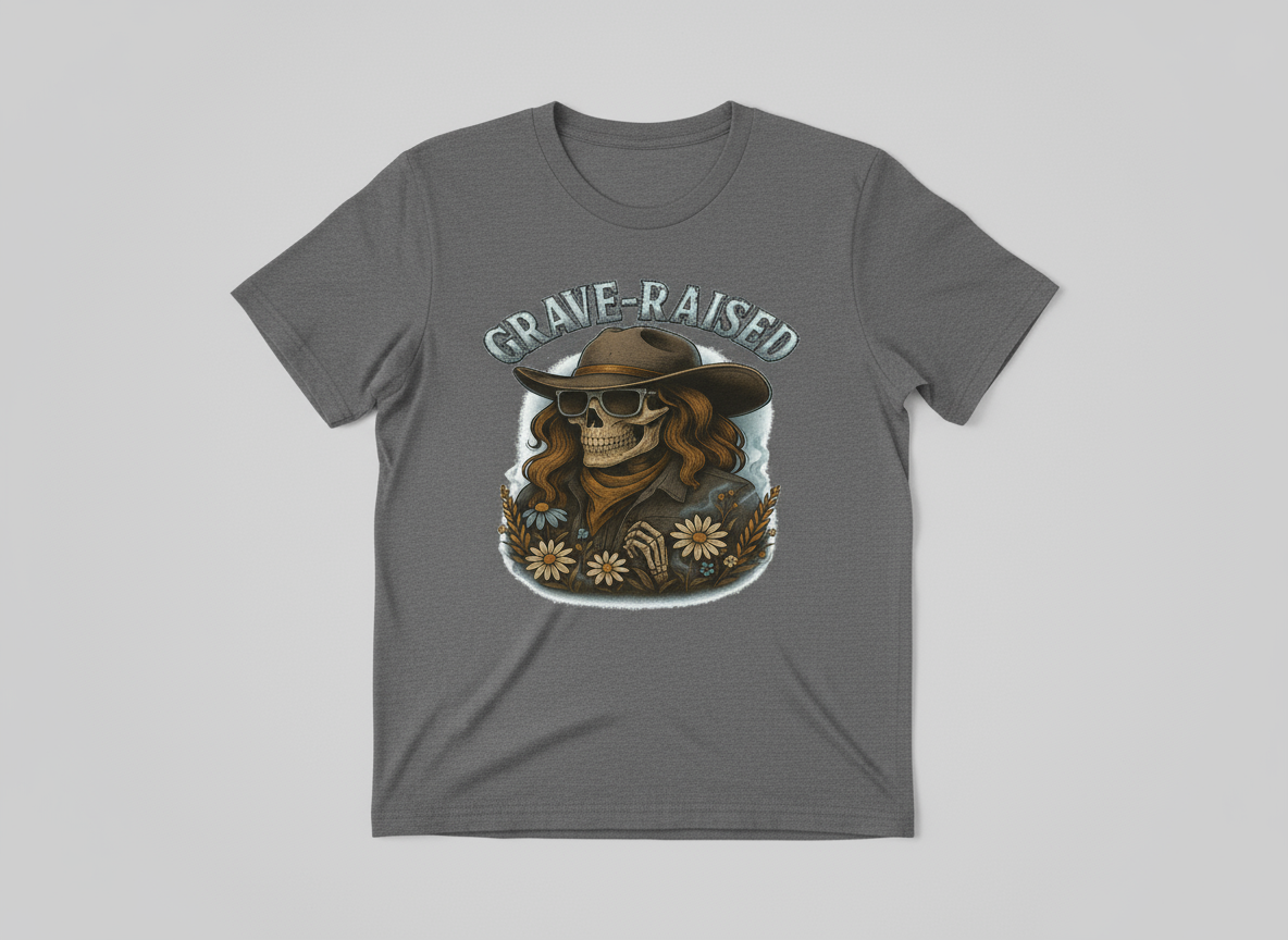 Grave-Raised Graphic Tee – Western Skull Cowgirl Shirt | Women’s Edgy Western T-Shirt