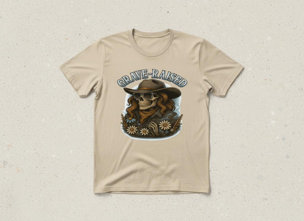 Grave-Raised Graphic Tee – Western Skull Cowgirl Shirt | Women’s Edgy Western T-Shirt