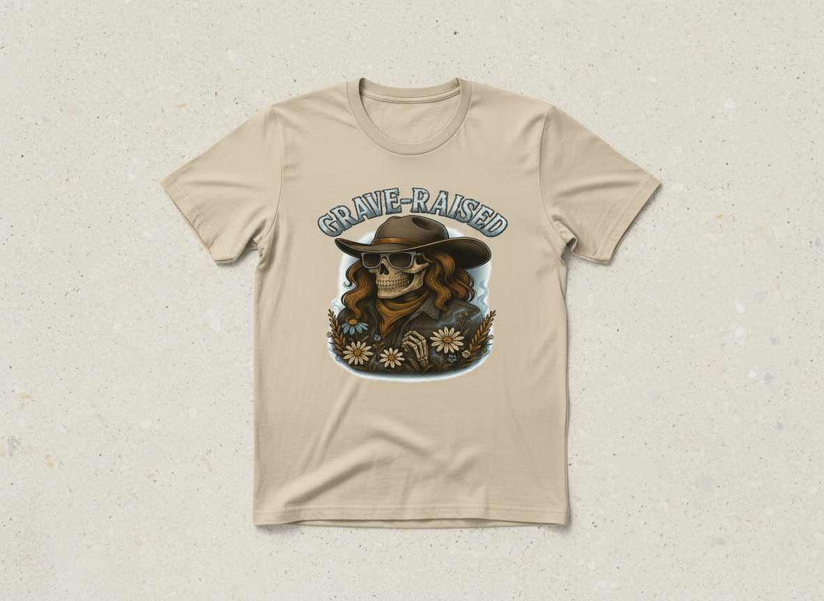 Grave-Raised Graphic Tee – Western Skull Cowgirl Shirt | Women’s Edgy Western T-Shirt