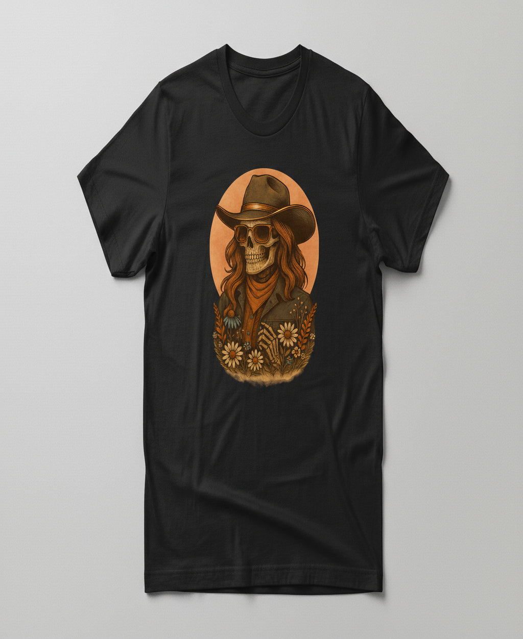 Western Cowgirl Skull Graphic Tee – Floral Desert Skull Women’s T-Shirt