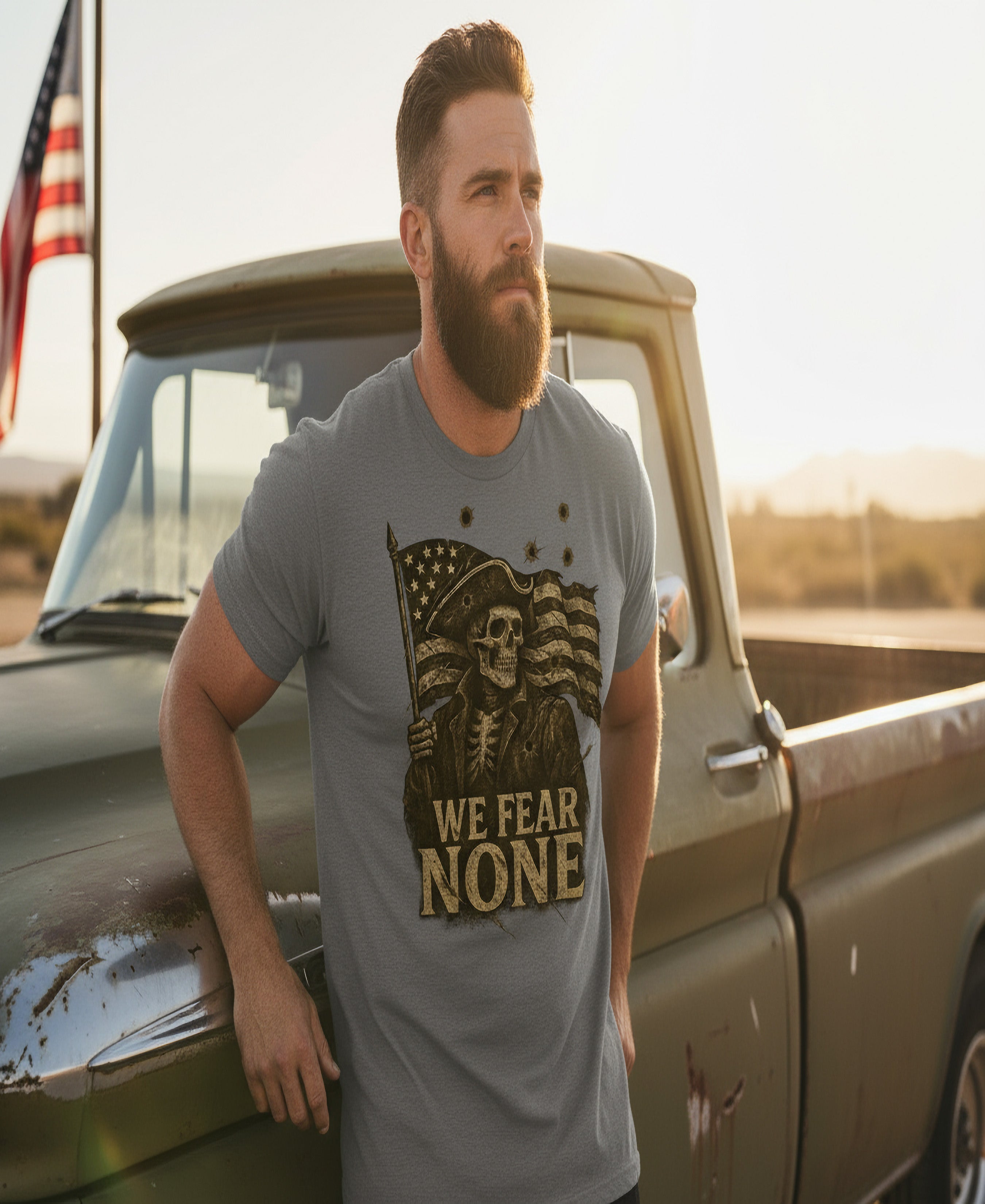 We Fear None Patriotic Graphic Tee – American Skull Flag Shirt | Unisex Freedom T-Shirt